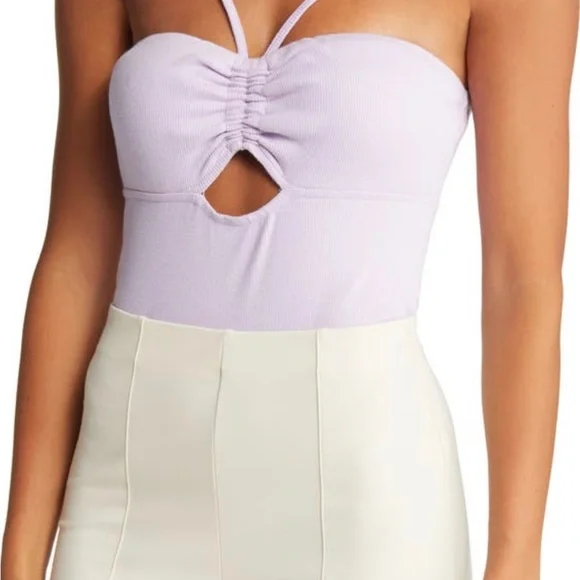 Open Edit Cut Out Body Suit in Purple Bloom - Picture 1 of 8